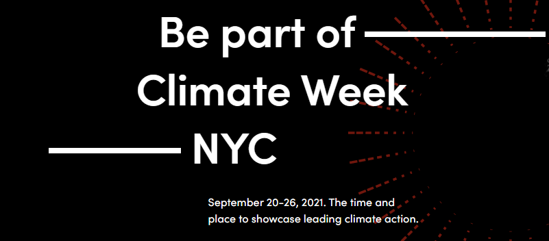 A black banner with white text reading be part of climate week NYC