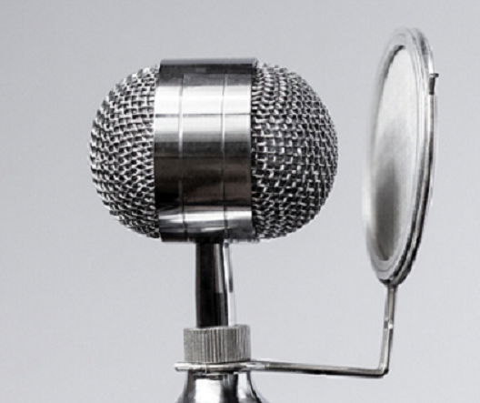 Black and white photo of a microphone