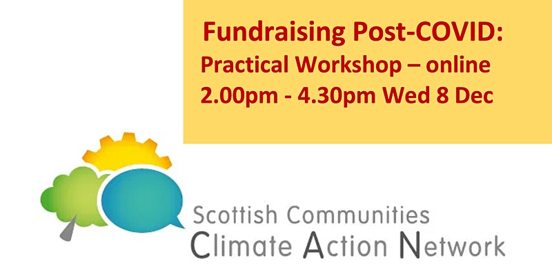 Scottish Communities Climate Action Network logo- two illustrative speech bubbles in front of a sun