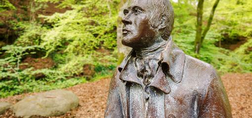 A bronze statue of bard Robert Burns