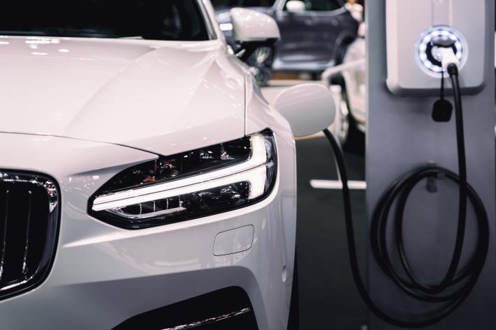 An electric vehicle at a charging point