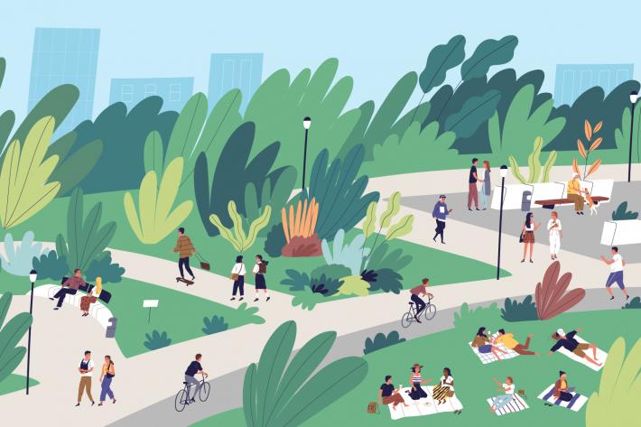 Illustration of people at the park