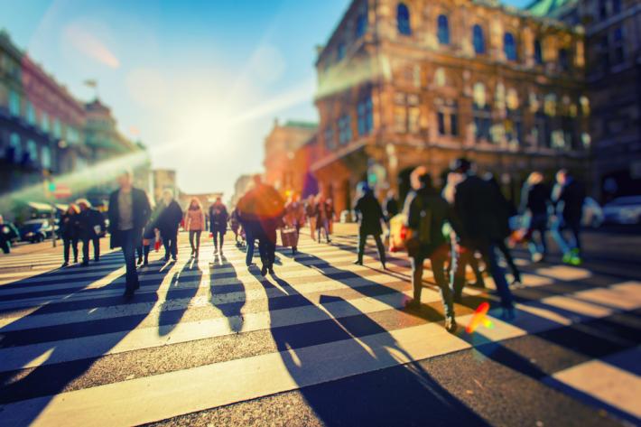 Busy street with people walking