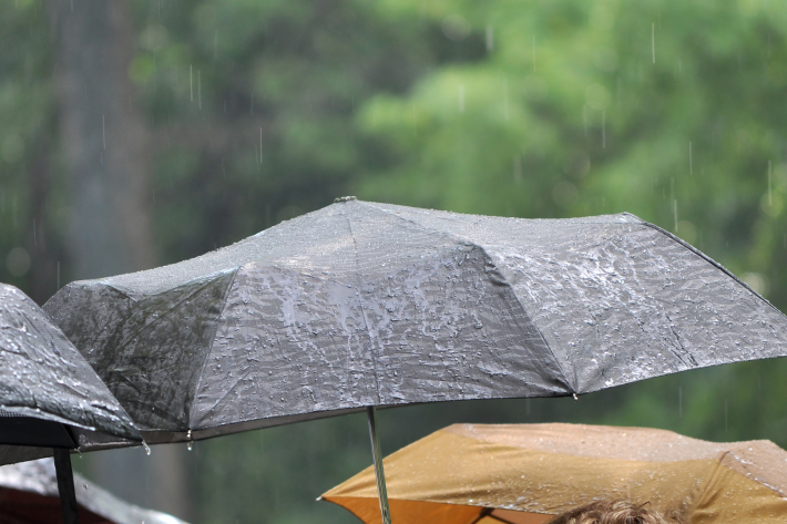 Images of people with wet umbrellas